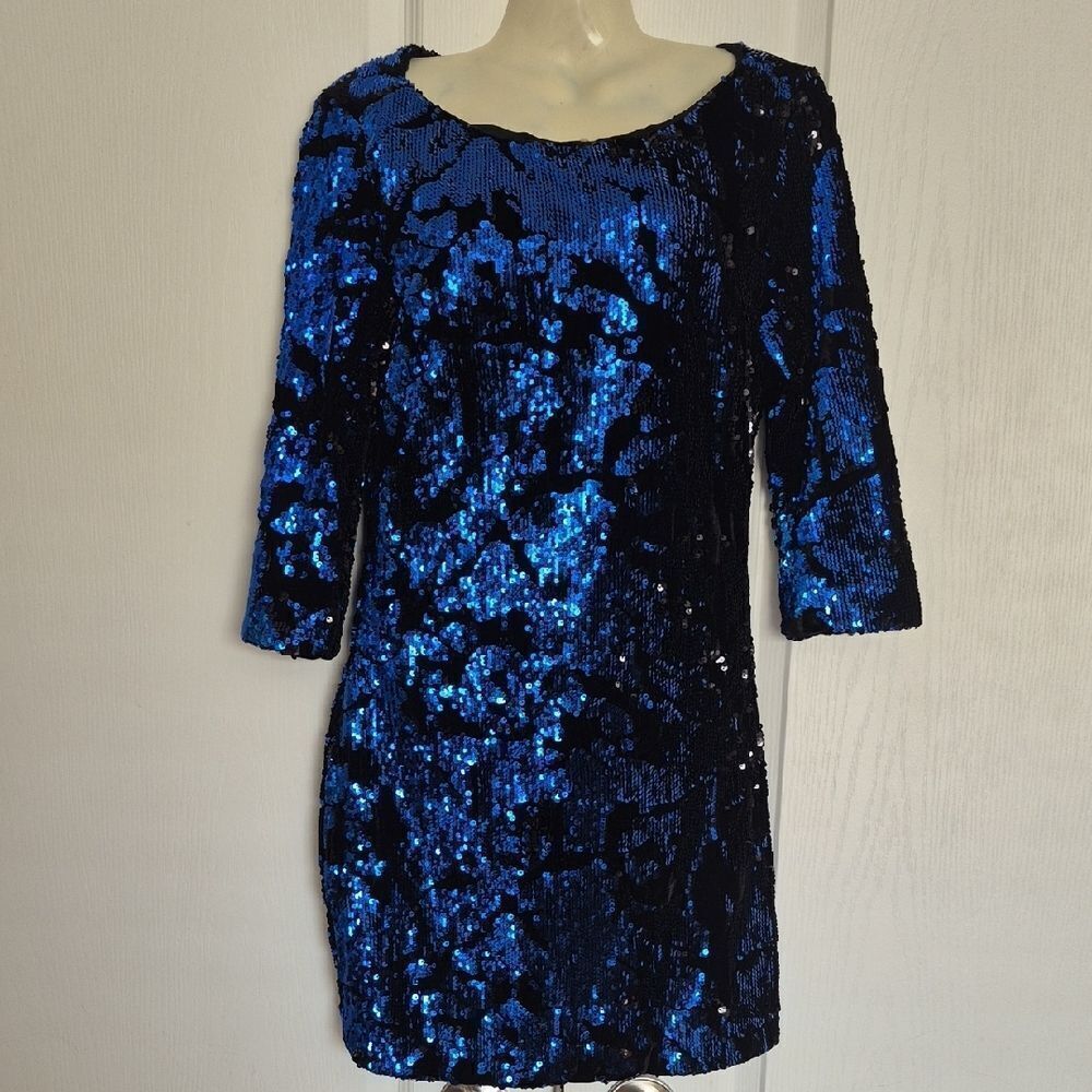 Zara Black and Blue Sequin Mini Dress - Picture 5 of 16